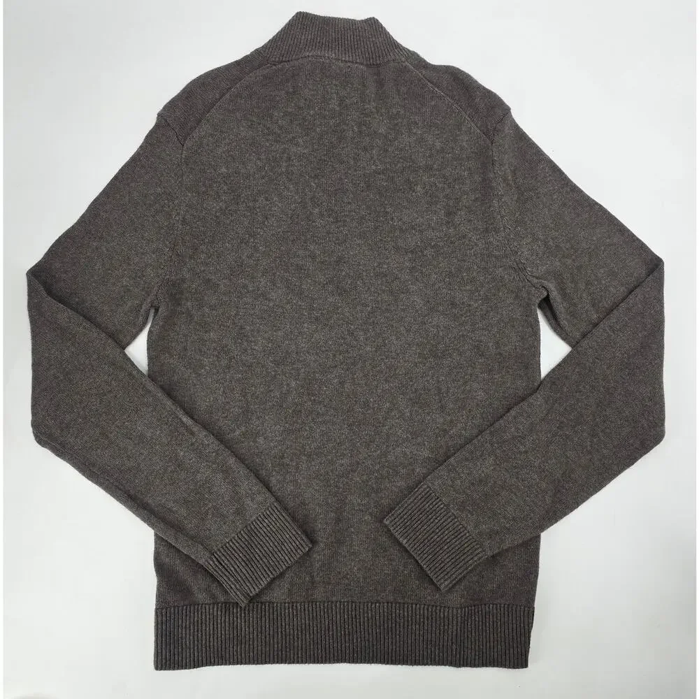 Abercrombie & Fitch Cotton Cashmere Henley Zip Sweater Soft Taupe Brown Size M